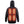 Back view of black hooded puffer jacket with glowing red heating elements on the back