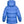 Back view of a blue hooded puffer jacket