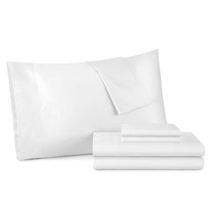 White pillowcase and folded white bed sheet set