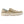 Korkers tan canvas slip on shoe with white rubber sole and patterned interior lining
