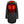 Black heated parka with faux fur hood and glowing red heating elements on chest and neck