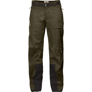 Fjallraven olive green trekking trousers with black belt and reinforced lower leg panels