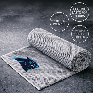 Grey cooling towel with Carolina Panthers logo