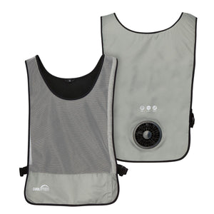 Coolspring cooling vest with integrated fan and mesh front panel