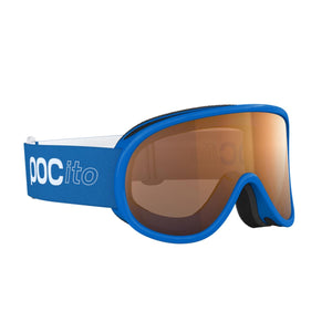 POC blue ski goggles with orange lens and POCito branded strap