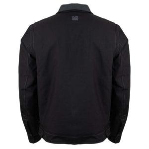 Back view of a black Mobile Warming jacket with a ribbed collar and Tough Series logo