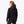 Woman wearing a black hooded jacket seen from the back