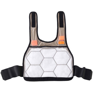 White mesh chest harness with black trim and adjustable velcro straps
