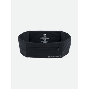 Black Nathan running belt with zippered pocket and internal care instructions