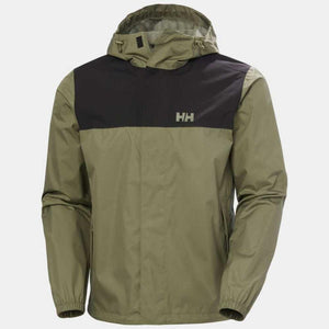 Helly Hansen olive green and black hooded rain jacket with HH logo