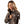 Woman wearing Gobi Heat camouflage jacket pointing to the logo