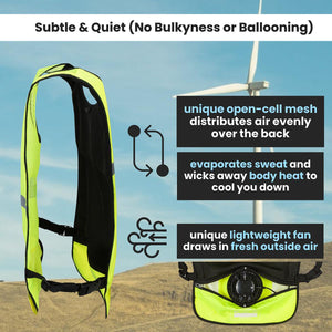 High visibility cooling vest with integrated fan and mesh back panel