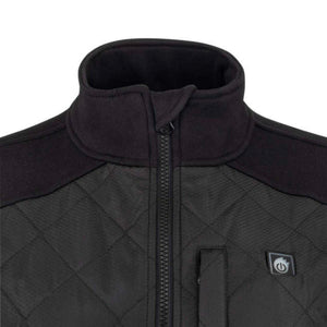 DeWalt black quilted heated jacket collar and chest detail
