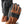 Hestra brown and black leather gloves with elastic cuffs and metal carabiner
