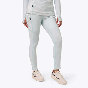 Light blue Reebok leggings with side panel detail and matching long sleeve top