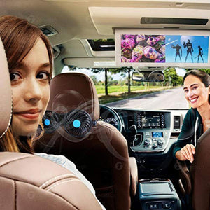 Zonetech dual head car fan mounted on the headrest of a vehicle seat