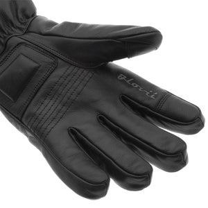 Black leather Glovii heated glove with padded knuckle detail