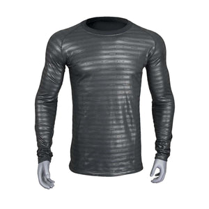Seirus black long sleeve crew neck base layer shirt with subtle horizontal pattern