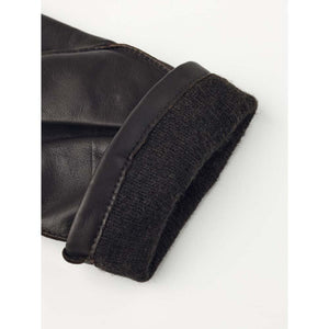 Hestra dark brown leather glove cuff with wool lining