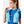 Woman wearing a light blue Nathan hydration vest with drinking tube