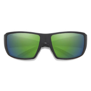 Smith Optics sunglasses with matte black frames and green ChromaPop lenses