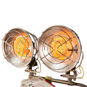 World Marketing Double Burner Tank Top Heater with Tip-over Shut-off - Match Ignition/Silver