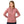 Woman wearing a red heathered Venture quarter zip pullover with a black front zipper