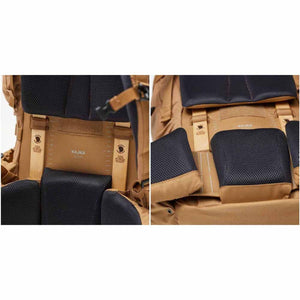FjallRaven Kajka backpack adjustable back panel and wooden frame details