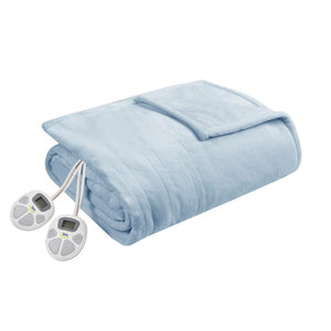 Serta light blue heated blanket with two digital controllers