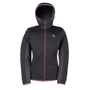 Fieldsheer black hooded jacket with purple zipper and trim