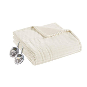 Serta cream ribbed electric heated blanket with two digital controllers
