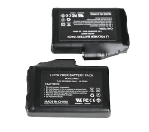 Two black Seirus lithium polymer battery packs with caution labels and technical specifications