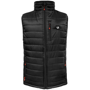 Black quilted heated vest with front zipper and chest pocket