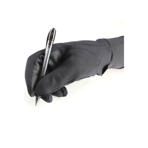 Seirus black glove holding a pen