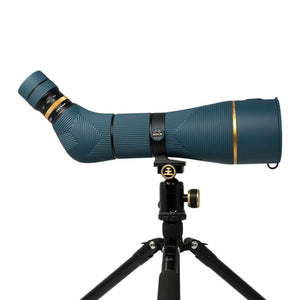 NOCS Provisions blue spotting scope on a black tripod
