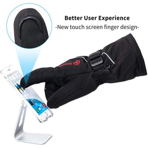 Savior black winter glove with touchscreen compatible fingertip using a smartphone on a stand