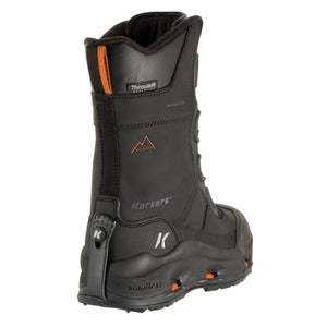 Korkers black waterproof winter boot with orange accents and Thinsulate insulation