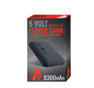 ActionHeat 5 volt 9300mAh power bank and micro USB charging cord retail packaging