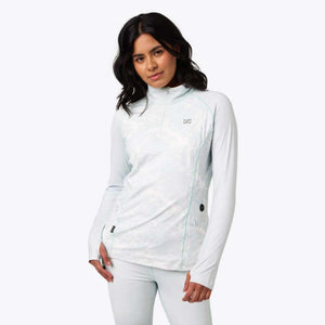 Mobile Warming women's light blue long sleeve quarter zip base layer with marble pattern
