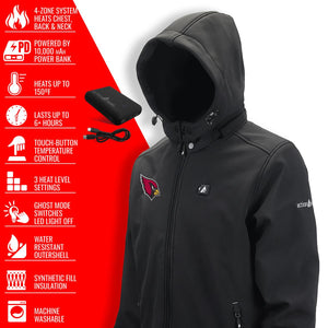 ActionHeat Arizona Cardinals heated jacket with power bank and feature list