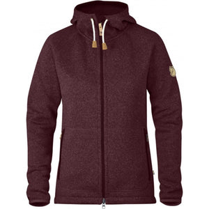 Fjallraven burgundy knit fleece hoodie with full zip and front pockets