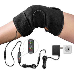 Black electric knee heating pad with wired remote control and power adapter