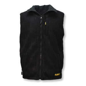 Black DeWalt fleece vest with full zip closure and chest pocket
