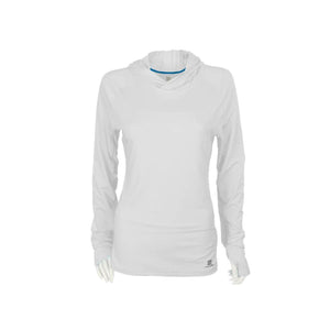 Mobile Cooling white long sleeve hooded shirt with thumb holes