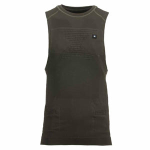 Olive green Pnuma Outdoors sleeveless base layer tank top with textured chest panel