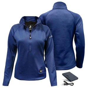 ActionHeat blue quarter zip fleece with battery pack and charging cable
