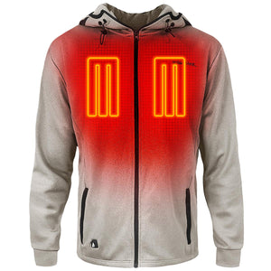 ActionHeat grey hooded zip up jacket with glowing red chest heating panels