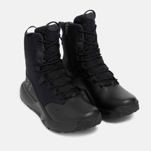 Under Armour black tactical boots with side zipper and lace up closure