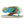 Korkers flip flops with brown leather straps and blue and green fish scale pattern footbed