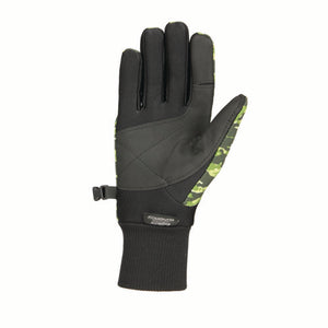 Seirus windproof and weatherproof glove with black palm and green camouflage pattern